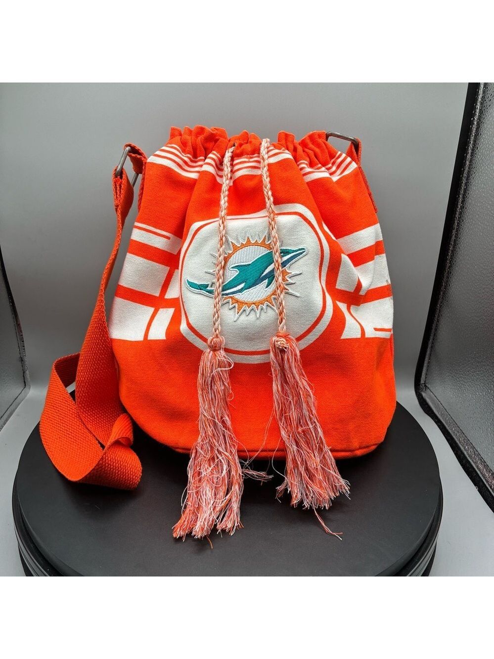 Miami Dolphins Bucket Bag Orange Tassel Boho NFL Travel Bag
